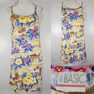 Vtg 90s Simply Basic Womens M/L 38" Bust Tropical Summer Lightweight Rayon Dress